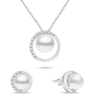 Brilio, Parure, Silver - Elégant ensemble de bijoux en perles véritables SET251W (boucles d'oreilles. collier), Argent - Publicité Brilio, Parure, Silver - Elégant ensemble de bijoux en perles véritables SET251W (boucles d'oreilles. collier), Argent - Publicité