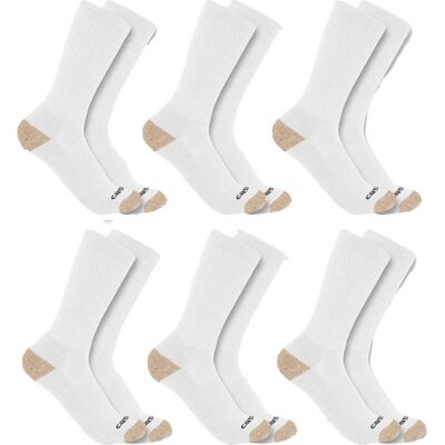 Carhartt, Hommes, Chaussettes, Lot de 6 paires de chaussettes mi-épaisseur à col rond, Blanc, (paquet de 6, L) - Publicité Carhartt, Hommes, Chaussettes, Lot de 6 paires de chaussettes mi-épaisseur à col rond, Blanc, (paquet de 6, L) - Publicité