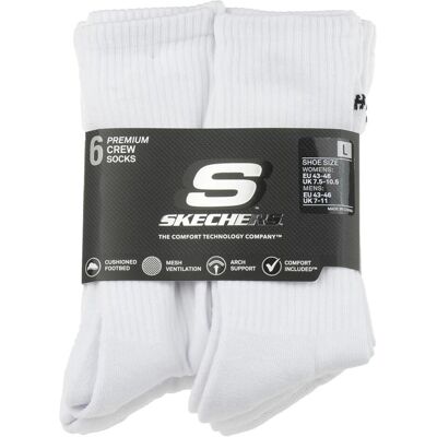 Skechers, Chaussettes, Lot de 6 paires de chaussettes Core Crew LG, Blanc, (paquet de 6, 43 - 46) - Publicité Skechers, Chaussettes, Lot de 6 paires de chaussettes Core Crew LG, Blanc, (paquet de 6, 43 - 46) - Publicité