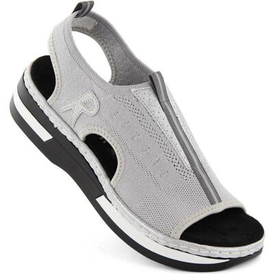 Rieker, Femmes, Sandales, W RKR686 metallic comfortable slip-on sandals, Gris, Argent, (40) - Publicité Rieker, Femmes, Sandales, W RKR686 metallic comfortable slip-on sandals, Gris, Argent, (40) - Publicité