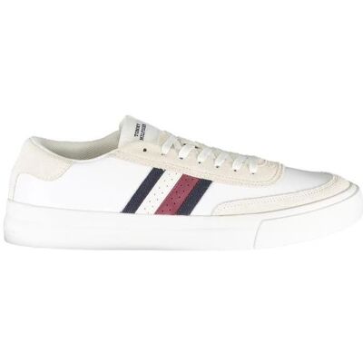 Tommy Hilfiger Hommes, Baskets, White Leather Men Sneaker, Blanc, (44) - Publicité Tommy Hilfiger Hommes, Baskets, White Leather Men Sneaker, Blanc, (44) - Publicité
