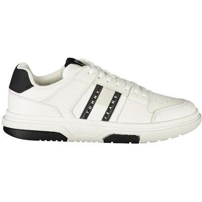 Tommy Hilfiger Hommes, Baskets, Bianco Polyurethane Men Sneaker, Blanc, (46) - Publicité Tommy Hilfiger Hommes, Baskets, Bianco Polyurethane Men Sneaker, Blanc, (46) - Publicité