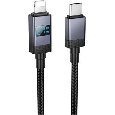 Hoco Cable Cable USB C to Lightning PD 27W with display 1 m X118 black (1 m, 27 W), Câble USB - Publicité Hoco Cable Cable USB C to Lightning PD 27W with display 1 m X118 black (1 m, 27 W), Câble USB - Publicité