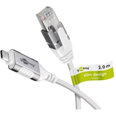 Goobay Câble Ethernet USB-C 3.1 vers RJ45, Slim, 2 m (RJ45, USB 3.1), Adaptateur réseau, Blanc - Publicité Goobay Câble Ethernet USB-C 3.1 vers RJ45, Slim, 2 m (RJ45, USB 3.1), Adaptateur réseau, Blanc - Publicité