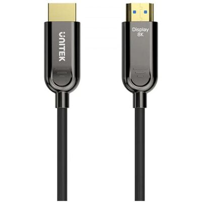 Câble HDMI 2.1 optique 8K 120Hz 5M Unitek - Publicité Câble HDMI 2.1 optique 8K 120Hz 5M Unitek - Publicité