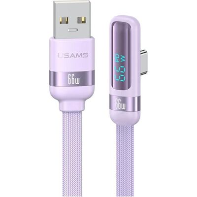 Usams US-SJ651 Type-C 6A Dig. Display Right-angle Fast Charging & Data Cable - Wind series 1.2m - Purple (1.20 m, USB 2.0, 66 W), Câble USB - Publicité Usams US-SJ651 Type-C 6A Dig. Display Right-angle Fast Charging & Data Cable - Wind series 1.2m - Purple (1.20 m, USB 2.0, 66 W), Câble USB - Publicité