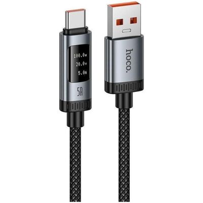Hoco Cable Data Cable with digital display USB A to USB C PD 6A 100W 1,2 m U148 black (1.20 m, 100 W), Câble USB - Publicité Hoco Cable Data Cable with digital display USB A to USB C PD 6A 100W 1,2 m U148 black (1.20 m, 100 W), Câble USB - Publicité