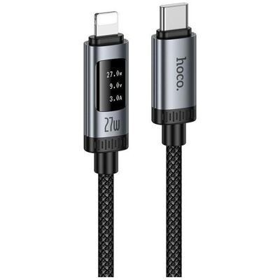 Hoco Cable Data Cable with digital display USB C to Lightning PD 27W 1,2 m U148 black (1.20 m, 27 W), Câble USB - Publicité Hoco Cable Data Cable with digital display USB C to Lightning PD 27W 1,2 m U148 black (1.20 m, 27 W), Câble USB - Publicité
