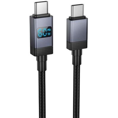Hoco Cable Cable USB C to USB C 3A 60W with display 1 m X118 black (1 m, 60 W), Câble USB - Publicité Hoco Cable Cable USB C to USB C 3A 60W with display 1 m X118 black (1 m, 60 W), Câble USB - Publicité