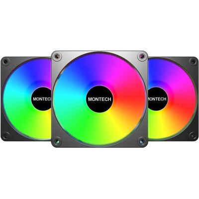 Montech CASE FAN 120MM GF120 V2/ARGB PWM 3I1(B) (120 mm, 3x), Ventilateur PC, Multicolore, Noir - Publicité Montech CASE FAN 120MM GF120 V2/ARGB PWM 3I1(B) (120 mm, 3x), Ventilateur PC, Multicolore, Noir - Publicité