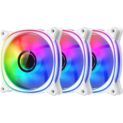 LC-Power Bo?tier 3x120mm blanc,ARGB,4Pin PWM (120 mm, 3x), Ventilateur PC, Multicolore, Blanc - Publicité LC-Power Bo?tier 3x120mm blanc,ARGB,4Pin PWM (120 mm, 3x), Ventilateur PC, Multicolore, Blanc - Publicité