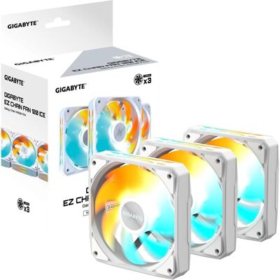 Gigabyte GP-GBT EZFAN1203 ICE (120 mm, 3x), Ventilateur PC, Blanc - Publicité Gigabyte GP-GBT EZFAN1203 ICE (120 mm, 3x), Ventilateur PC, Blanc - Publicité