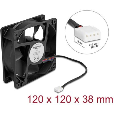 Delock Axiallüfter 12 V DC, 120 x 120 x 38 mm schwarz (120 mm, 1x), Ventilateur PC, Noir - Publicité Delock Axiallüfter 12 V DC, 120 x 120 x 38 mm schwarz (120 mm, 1x), Ventilateur PC, Noir - Publicité