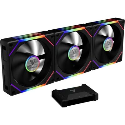 Gamdias Lot de 3 Ventilateurs de boitier Aeolus P2U RGB - 12cm (Noir) (120 mm, 3x), Ventilateur PC, Noir - Publicité Gamdias Lot de 3 Ventilateurs de boitier Aeolus P2U RGB - 12cm (Noir) (120 mm, 3x), Ventilateur PC, Noir - Publicité