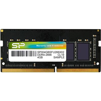 Silicon Power SP004GBSFU266X02 Module de mémoire GB DDR4 (1 x 4GB, 2666 MHz, RAM DDR4, SO-DIMM), Mémoire vive, Noir - Publicité Silicon Power SP004GBSFU266X02 Module de mémoire GB DDR4 (1 x 4GB, 2666 MHz, RAM DDR4, SO-DIMM), Mémoire vive, Noir - Publicité