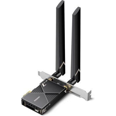 Ugreen Carte d'extension Wi-Fi BE6500 (55204), Wi-Fi 7 / 5,4, PCIe, noire, Contrôleur SATA - Publicité Ugreen Carte d'extension Wi-Fi BE6500 (55204), Wi-Fi 7 / 5,4, PCIe, noire, Contrôleur SATA - Publicité