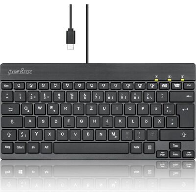 Perixx PERIBOARD-426C DE, kabelgebundene USB-C Mini Tastatur mit flachen Tasten (DE, Filaire), Clavier, Noir - Publicité Perixx PERIBOARD-426C DE, kabelgebundene USB-C Mini Tastatur mit flachen Tasten (DE, Filaire), Clavier, Noir - Publicité