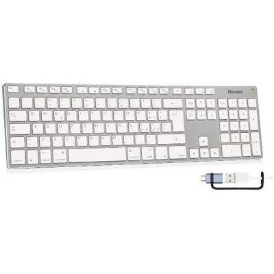 Hamlet XKKITA-MCX Tastiera USB estesa in alluminio con tastierino numerico MAC compatibile + USB (IT, Filaire), Clavier, Blanc, Argent - Publicité Hamlet XKKITA-MCX Tastiera USB estesa in alluminio con tastierino numerico MAC compatibile + USB (IT, Filaire), Clavier, Blanc, Argent - Publicité