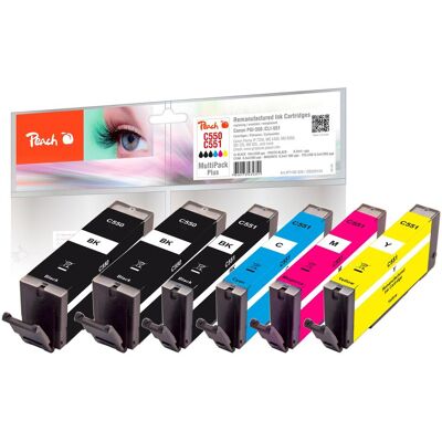 Peach Pack Multi Plus - Lot de 6 - S - Noir, Jaune, Cyan, Magenta, Noir Photo - Cartouches d'encre recyclées compatibles - Pour séries Canon Pixma - Publicité Peach Pack Multi Plus - Lot de 6 - S - Noir, Jaune, Cyan, Magenta, Noir Photo - Cartouches d'encre recyclées compatibles - Pour séries Canon Pixma - Publicité