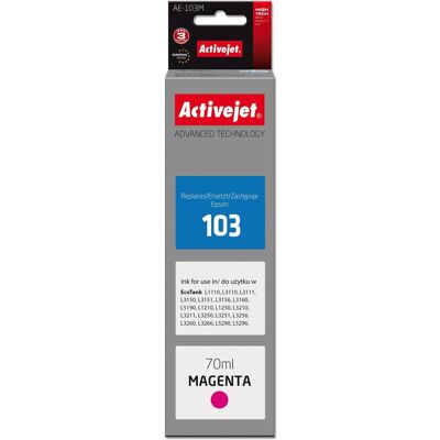 Activejet, Cartouche d'impression, Encre AE-103M (encre de remplacement Epson 103 C13T00S34A Supreme 70 ml violet) (M) - Publicité Activejet, Cartouche d'impression, Encre AE-103M (encre de remplacement Epson 103 C13T00S34A Supreme 70 ml violet) (M) - Publicité