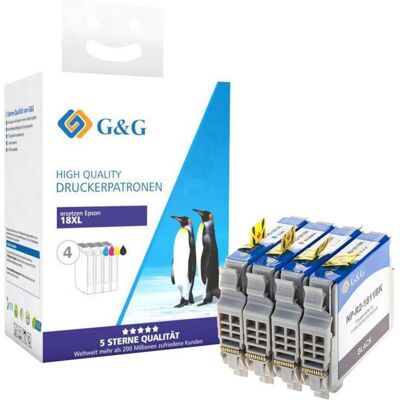 G&G, Cartouche d'impression, Cartouches d'encre XL compatibles avec Epson 18XL/T1816/C13T18164510, 1 cartouche noire chacune (C, CF, M, Y) - Publicité G&G, Cartouche d'impression, Cartouches d'encre XL compatibles avec Epson 18XL/T1816/C13T18164510, 1 cartouche noire chacune (C, CF, M, Y) - Publicité