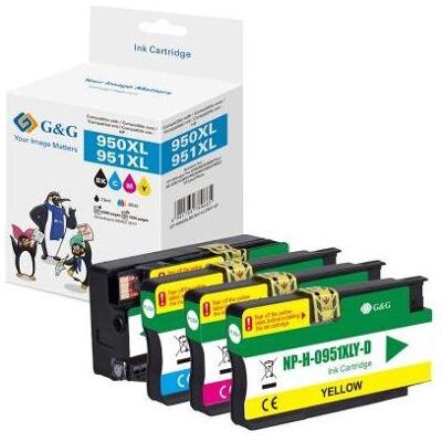 G&G, Cartouche d'impression, Pack combiné compatible HP-950XL/951XL, 1x noir, 1x cyan, 1x magenta, 1x jaune (C, CF, M, Y) - Publicité G&G, Cartouche d'impression, Pack combiné compatible HP-950XL/951XL, 1x noir, 1x cyan, 1x magenta, 1x jaune (C, CF, M, Y) - Publicité