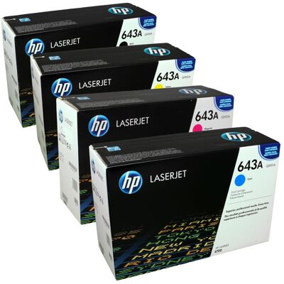 HP Toner, 4 toner Q5950A-Q5953A 643A multipack BK C M Y 4 couleurs (C, CF, M, Y) - Publicité HP Toner, 4 toner Q5950A-Q5953A 643A multipack BK C M Y 4 couleurs (C, CF, M, Y) - Publicité