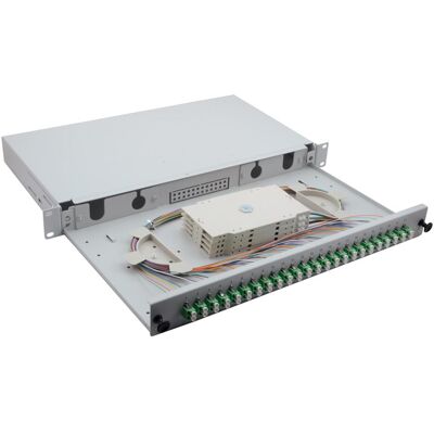 Helos Boîte d'épissure fibre optique 19" 24 x LC/APC Duplex OS2, prête à l'épissure, grise, Serveur : accessoires, Gris - Publicité Helos Boîte d'épissure fibre optique 19" 24 x LC/APC Duplex OS2, prête à l'épissure, grise, Serveur : accessoires, Gris - Publicité
