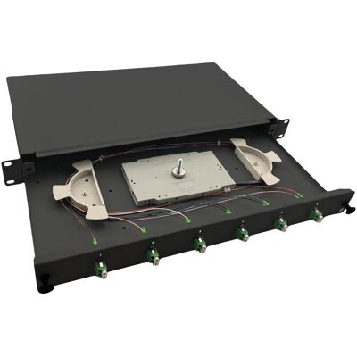 Helos Boîte d'épissure fibre optique 19" 6 x LC/APC Duplex OS2, prête à épisser, noire, Serveur : accessoires, Noir - Publicité Helos Boîte d'épissure fibre optique 19" 6 x LC/APC Duplex OS2, prête à épisser, noire, Serveur : accessoires, Noir - Publicité