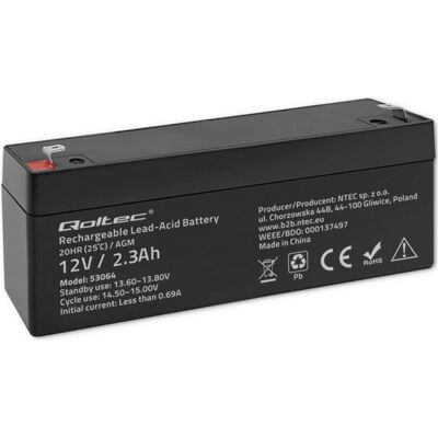 Qoltec 53064 Batterie AGM 12V 2,3Ah max. 34,5A, Accessoire ASI - Publicité Qoltec 53064 Batterie AGM 12V 2,3Ah max. 34,5A, Accessoire ASI - Publicité