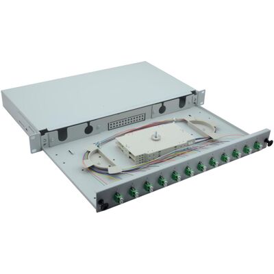 Helos Boîte d'épissure fibre optique 19" 12 x LC/APC Duplex OS2, prête à épisser, grise, Serveur : accessoires, Gris - Publicité Helos Boîte d'épissure fibre optique 19" 12 x LC/APC Duplex OS2, prête à épisser, grise, Serveur : accessoires, Gris - Publicité