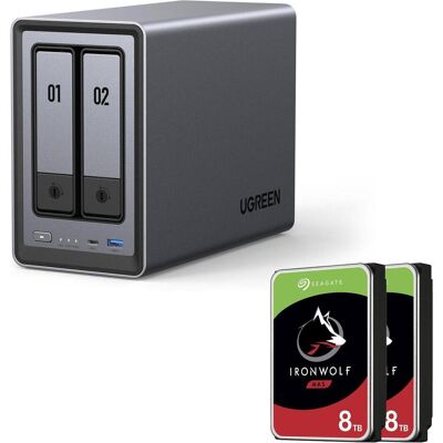 Ugreen NASync DXP2800 NAS System 2-Bay + Seagate Festplatte (2 x 8 To, Seagate Ironwolf), NAS, Gris - Publicité Ugreen NASync DXP2800 NAS System 2-Bay + Seagate Festplatte (2 x 8 To, Seagate Ironwolf), NAS, Gris - Publicité
