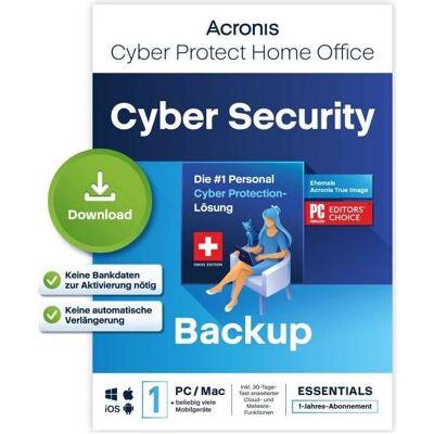 Acronis Cyber Protect Home Office True Image Ed. ESD, ABO, 1 PC, 3yr pour Windows & iOS & Android & Mac OS - Publicité Acronis Cyber Protect Home Office True Image Ed. ESD, ABO, 1 PC, 3yr pour Windows & iOS & Android & Mac OS - Publicité