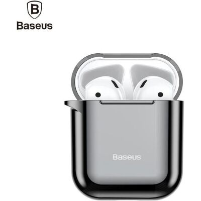 Baseus Etui de protection en silicone métallique brillant ultra-fin avec crochet pour Airpods 1 / 2 (Manchon pour casque d'écoute), Étui pour écouteurs + casque, Noir - Publicité Baseus Etui de protection en silicone métallique brillant ultra-fin avec crochet pour Airpods 1 / 2 (Manchon pour casque d'écoute), Étui pour écouteurs + casque, Noir - Publicité