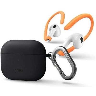 AirPods 3 d'Apple - Étui en silicone, crochets sport, gris - Publicité AirPods 3 d'Apple - Étui en silicone, crochets sport, gris - Publicité