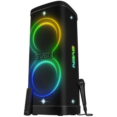 Sven Enceinte PS-1250, enceinte portable noire, 300 W, Bluetooth, TWS, FM, USB, microSD, IPX4 (30 h), Enceinte Bluetooth, Noir - Publicité Sven Enceinte PS-1250, enceinte portable noire, 300 W, Bluetooth, TWS, FM, USB, microSD, IPX4 (30 h), Enceinte Bluetooth, Noir - Publicité