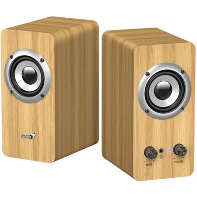 Genius SP-HF400 Lautsprecher Kiefernholz, Haut-parleur PC, Marron - Publicité Genius SP-HF400 Lautsprecher Kiefernholz, Haut-parleur PC, Marron - Publicité