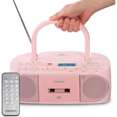 Medion MED MD400003 LIFE DRX-1 rosa Radiorekorder mit CD-Spieler und Kassettendeck (DAB+ DAB, FM, PLL, Bluetooth), Radio, Rose - Publicité Medion MED MD400003 LIFE DRX-1 rosa Radiorekorder mit CD-Spieler und Kassettendeck (DAB+ DAB, FM, PLL, Bluetooth), Radio, Rose - Publicité