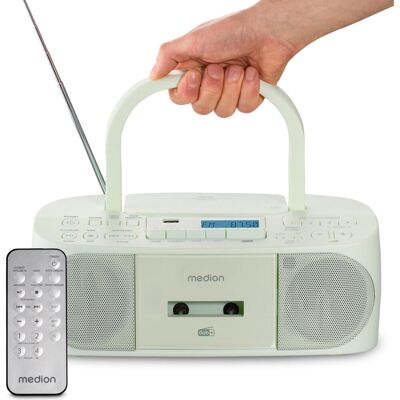 Medion MED MD400003 LIFE DRX-1 grün Radiorekorder mit CD-Spieler und Kassettendeck (DAB+ DAB, FM, PLL, Bluetooth), Radio, Vert - Publicité Medion MED MD400003 LIFE DRX-1 grün Radiorekorder mit CD-Spieler und Kassettendeck (DAB+ DAB, FM, PLL, Bluetooth), Radio, Vert - Publicité