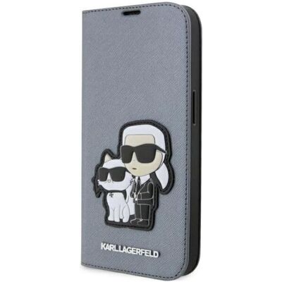 Coque Karl Lagerfeld pour iPhone 14 Pro - Saffiano - Argent - Publicité Coque Karl Lagerfeld pour iPhone 14 Pro - Saffiano - Argent - Publicité