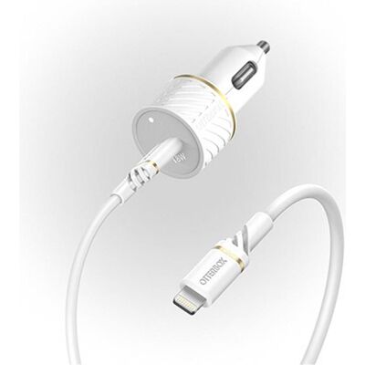 Chargeur voiture OtterBox - Câble Lightning USB-C 18W - Blanc - Publicité Chargeur voiture OtterBox - Câble Lightning USB-C 18W - Blanc - Publicité
