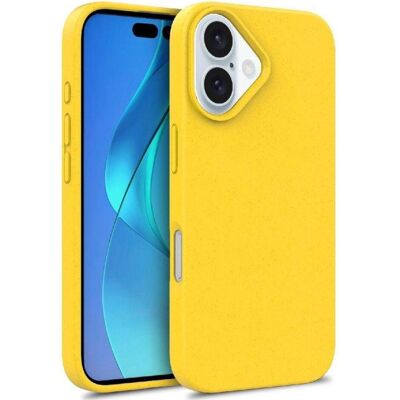 Coque écologique jaune MagSafe pour iPhone 16 Hurtel - Publicité Coque écologique jaune MagSafe pour iPhone 16 Hurtel - Publicité