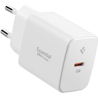 Spigen - Chargeur Mur Essentiel - Type-C, GaN, Charge rapide - Blanc - Chargeur mural - Publicité Spigen - Chargeur Mur Essentiel - Type-C, GaN, Charge rapide - Blanc - Chargeur mural - Publicité