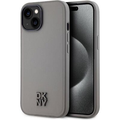 Coque MagSafe en cuir gris DKNY pour iPhone 15 - Publicité Coque MagSafe en cuir gris DKNY pour iPhone 15 - Publicité