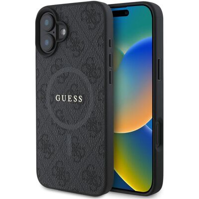 Coque dure Guess pour iPhone 16 MagSafe - Noir, Modèle Guhmp16Sg4Gfrk - Publicité Coque dure Guess pour iPhone 16 MagSafe - Noir, Modèle Guhmp16Sg4Gfrk - Publicité