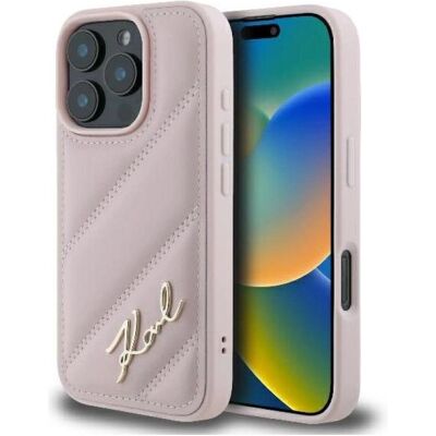 Etui Karl Lagerfeld iPhone 16 Pro Rose Matelassé - Publicité Etui Karl Lagerfeld iPhone 16 Pro Rose Matelassé - Publicité