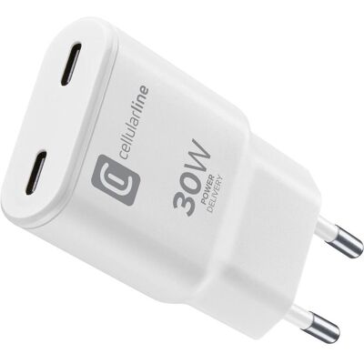 Cellular Line Duo GaN Reiselader (30 W, 2 ports), Chargeur USB, Blanc - Publicité Cellular Line Duo GaN Reiselader (30 W, 2 ports), Chargeur USB, Blanc - Publicité