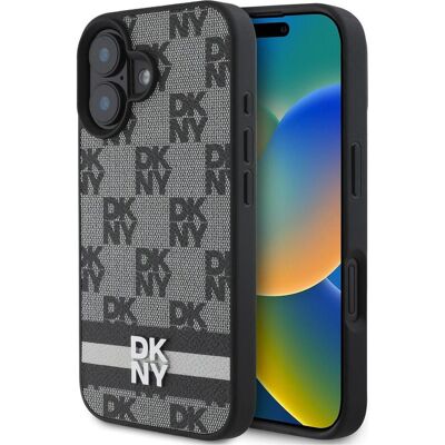 Etui DKNY pour iPhone 16 Noir à Carreaux et Rayures - Publicité Etui DKNY pour iPhone 16 Noir à Carreaux et Rayures - Publicité