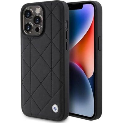 Étui en Cuir Matelassé BMW pour iPhone 15 Pro Max - Noir - Publicité Étui en Cuir Matelassé BMW pour iPhone 15 Pro Max - Noir - Publicité