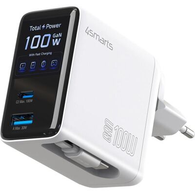 4smarts Ladegerät GaN Flex Screen AI 100W 2 USB-C+1 USB-A, weiss (100 W, 3 ports), Chargeur USB, Blanc - Publicité 4smarts Ladegerät GaN Flex Screen AI 100W 2 USB-C+1 USB-A, weiss (100 W, 3 ports), Chargeur USB, Blanc - Publicité